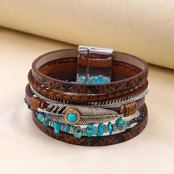 ✨Bohemian faux Leather Bracelet with Turquoise Accents - Picture 4 of 5